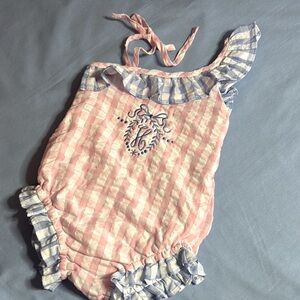 Charming Pink and Blue One Piece Swimsuit with Ruffles